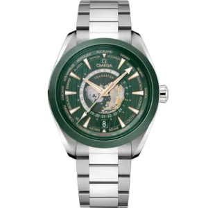 Omega Seamaster Aqua Terra Worldtimer Green 150M 43 mm Steel on Steel Watch Price and Specs