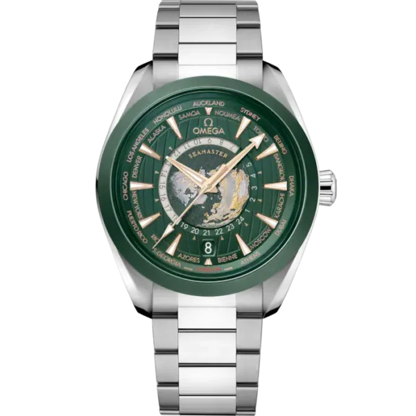 Omega Seamaster Aqua Terra Worldtimer Green 150M 43 mm Steel on Steel Watch Price and Specs