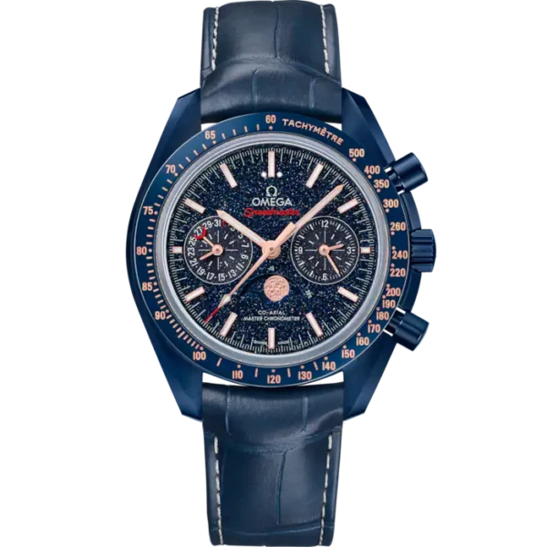 Omega Speedmaster Moonphase 44.25 mm, Blue Ceramic on Leather Strap Watch Price and Specs